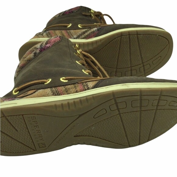Sperry Hikerfish Top Sider Brown Leather Pink Plaid Lace Up Boots Shoes Size 7.5 - Picture 4 of 6